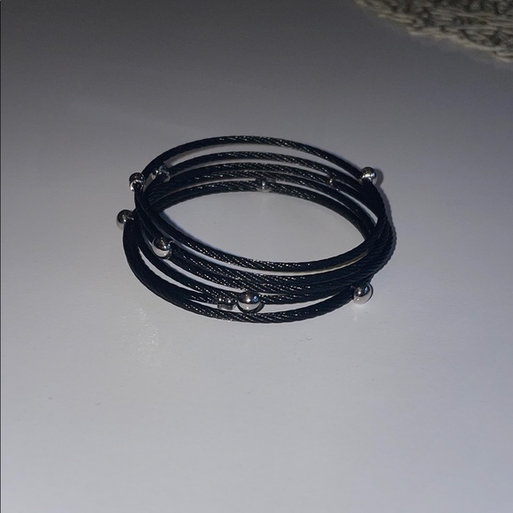 ALOR Elegant Black Wire Bracelet with Silver Accents - Picture 2 of 9